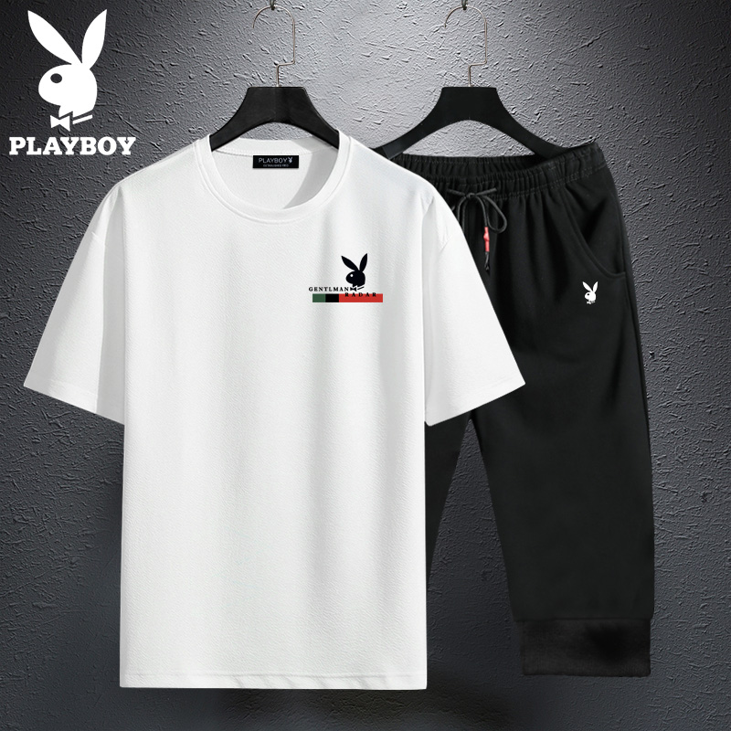 Playboy đầu mùa hè phù hợp với người đàn ông của nam giới thời trang giản dị loose-fitting áo thun sinh viên tuổi teen ngắn tay áo thun T