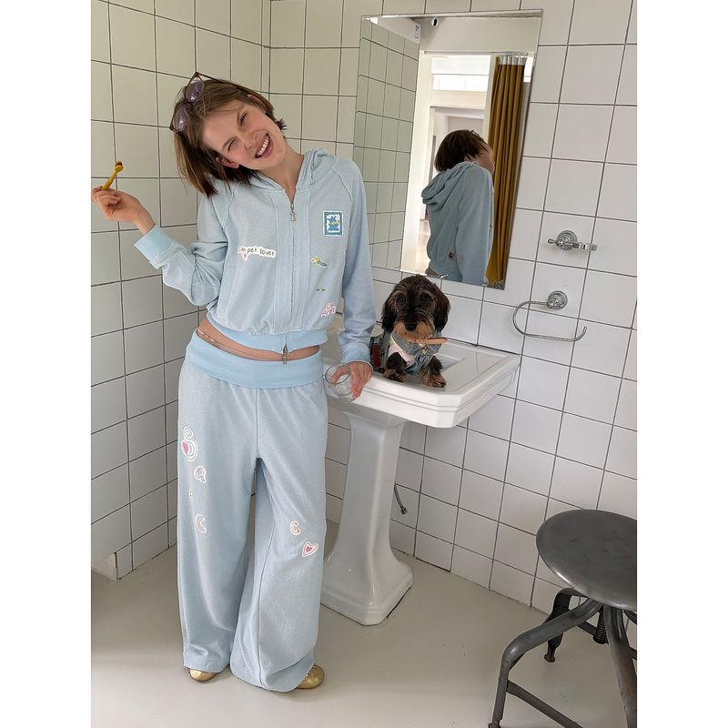 Sancco Puppy Photo Album | Fun Sticker Printed Terry Cloth Casual Suit Hoodie Sweatpants Sancco Puppy Photo Album | Fun Sticker Printed Terry Cloth Casual Suit Hoodie Sweatpants