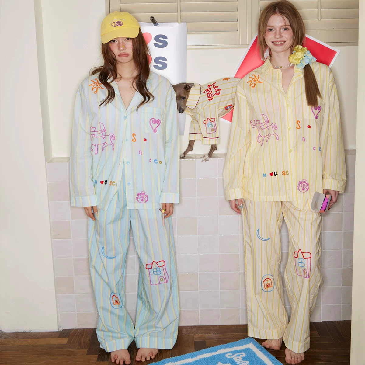 Genuine pijama, set, with embroidery, oversize