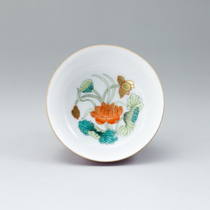 Lushuishanfang Taiwans hidden woodcutter Mountain House Rouge water glaze inside painted enamel color gold Lotus Cup Tea ceremony owner Cup