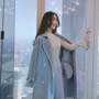 Áo choàng đôi màu xanh sương mù Zhang Xinzi nữ 2018 mùa đông mới tự canh tác áo khoác len dày dày dài áo phao nữ dáng dài hàn quốc