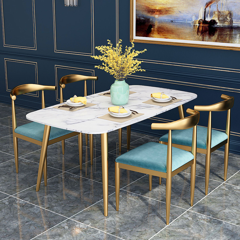 Nordic white marble dining table and chairs combination ins light and luxurious small family dining table minimalist dining table for home
