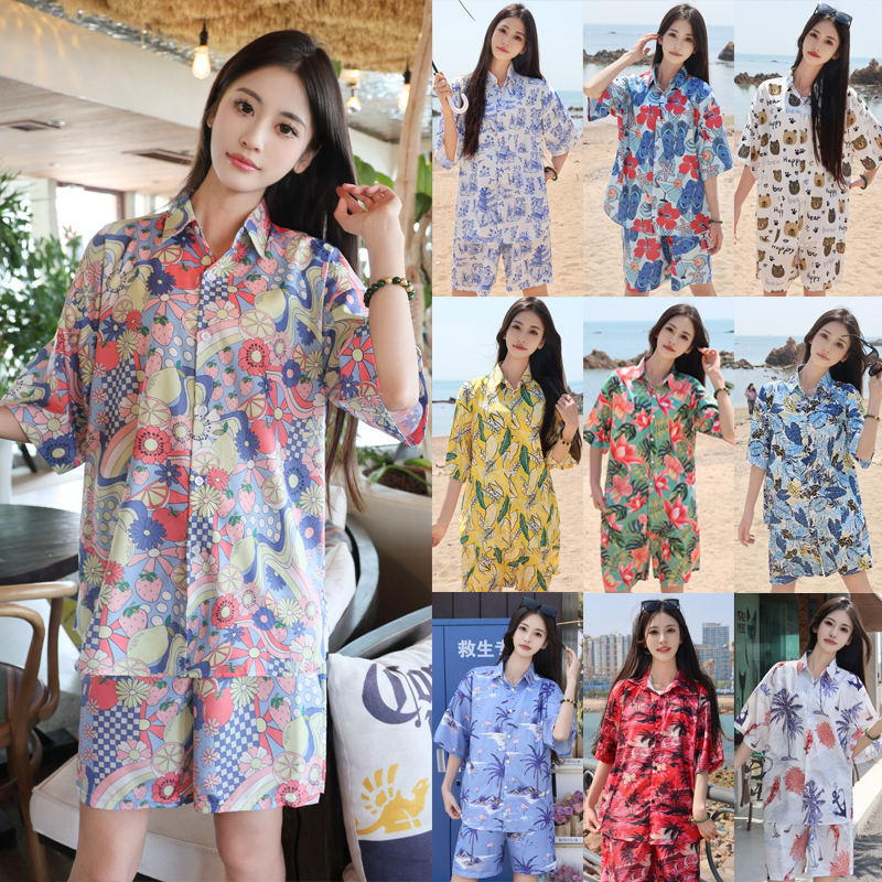 2025 New Holiday Style Short-Sleeved Floral Shirt for Girls, Hawaiian Beach Shirt with Unique Design, Niche Cartoon Outfit 2025 New Holiday Style Short-Sleeved Floral Shirt for Girls, Hawaiian Beach Shirt with Unique Design, Niche Cartoon Outfit