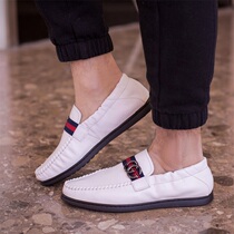 Bean Bean Shoes Men Casual Leather Shoes Soft Comfort Full Cow Leather White One Foot foot Lazy Person Driving Shoes 2020 new