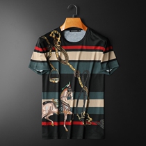 Tide Card Short Sleeve T-shirt Male Summer Trend Ice Silk Big Code Clothing Sport Handsome Men Casual Suit Round Collar Tide