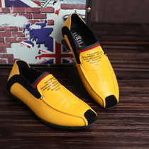 Han Edition Wave Fashion Personality Mens Leather Shoes Daily Casual One foot pedal Soft face Pie driving shoes Light breaded yellow