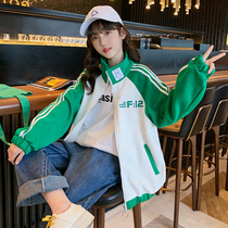Girls baseball coat Spring and Autumn 2023 new childrens sports suit sweater in the ocean of big childrens jacket