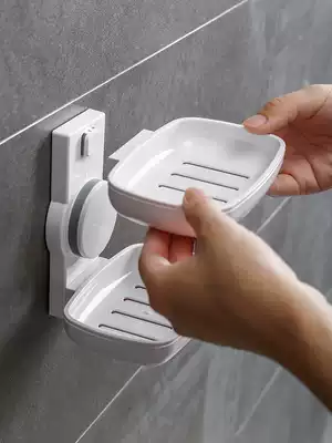 Soap box-free wall-mounted suction cup creative double-layer dressing room large household soap box drain soap rack