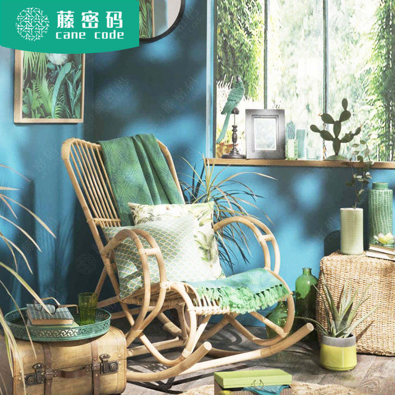 Rattan password Nordic balcony lazy rocking chair recliner home adult rocking chair Japanese-style solid wood leisure chair ins