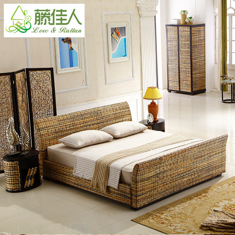 Rattan bed hotel suite rattan furniture bedroom real rattan rattan 1 8m double bed rattan rattan bed TD