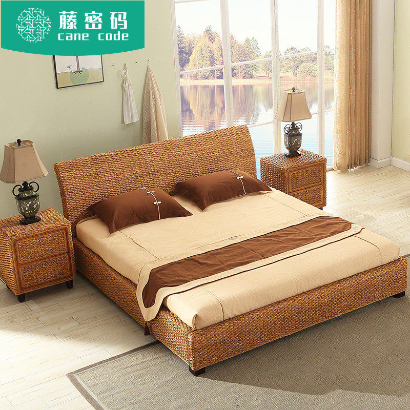 Rattan bed 1 8 m double bed hotel rattan bed homestay rattan bed apartment 1 5 m single bed Indonesian rattan bed