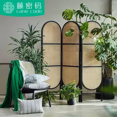 Japanese-style solid wood screen partition Living room Dining room bedroom removable rattan retro bedroom folding light luxury household black