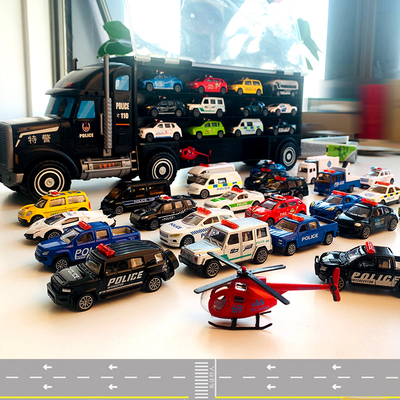 Alloy car toy special police car children's engineering fire truck pull back large container truck boy model suit