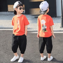Childrens clothing boys boys summer suit 2021 new summer western style handsome sports short-sleeved Korean version of the big childrens trend