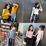 Mini Dan phiên bản Hàn Quốc mùa thu mới cho bố mẹ-con mặc áo dài tay nữ có khóa cotton áo thun bé gái màu sắc thủy triều áo váy gia đình