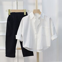 Children's shirt spring and autumn boys long sleeve shirt 2021 spring new Korean style children cotton white shirt