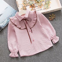 Girls Spring and Autumn Shirt 2021 New Spring and Autumn Dress Korean Striped Baby Lapel Shirt Children's Top Tide