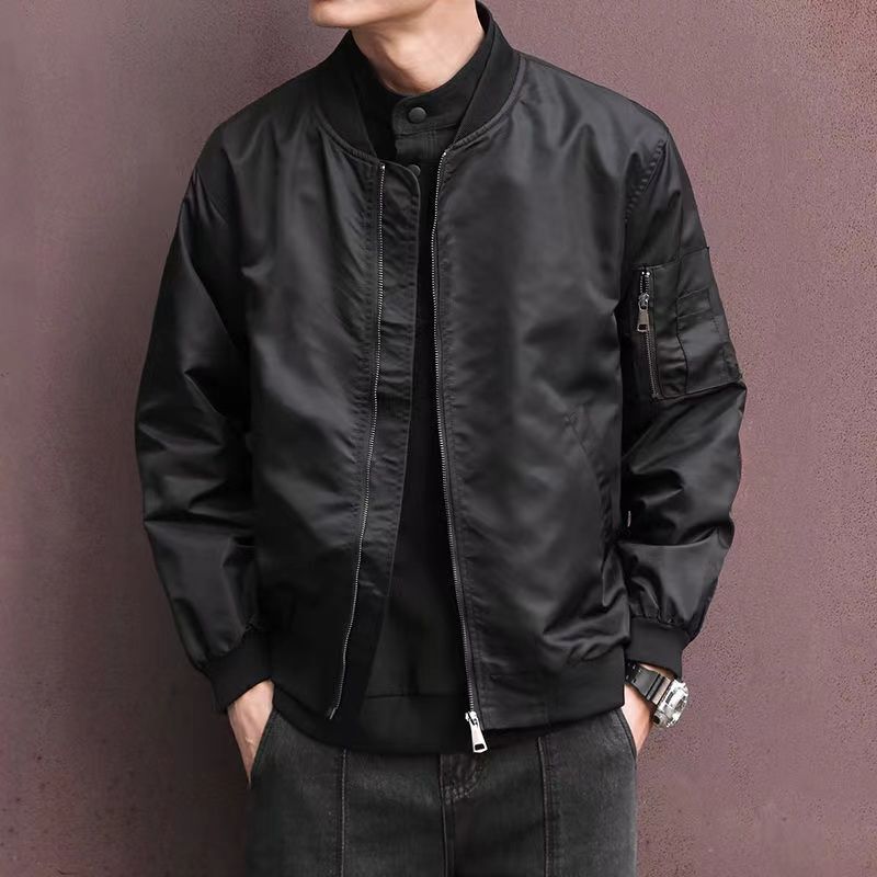 High-End Black Flight Suit Jacket for Men, Spring and Autumn 2026 New Trendy Loose-Fitting Versatile Outerwear