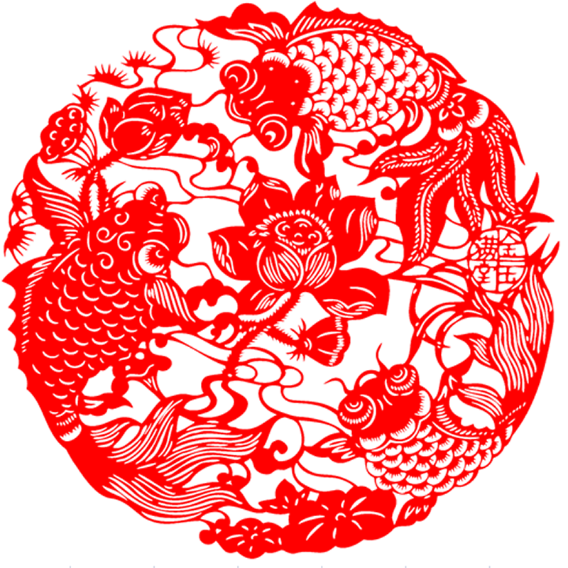 Hollow out adhesive lotus fish paper-cut window decoration golden jade full hall Spring Festival Fu character paper-cut carp lotus glass sticker