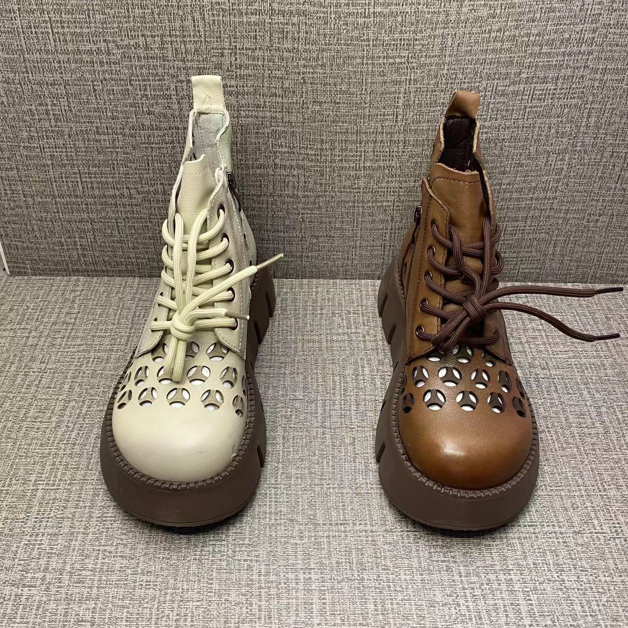 四月倾城复古牛皮厚底凉靴：现代时尚中的复古复兴