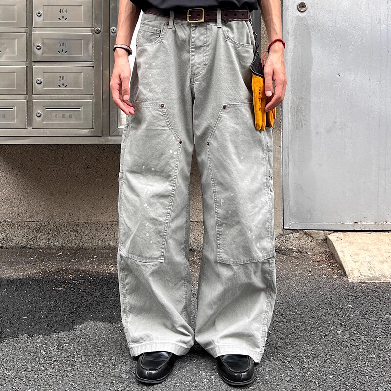 Soulmade Distressed Washed Ink-Splattered Double-Knee Lumberjack Cargo Pants for Men and Women, Casual Loose Multi-Pocket Straight-Leg Trousers