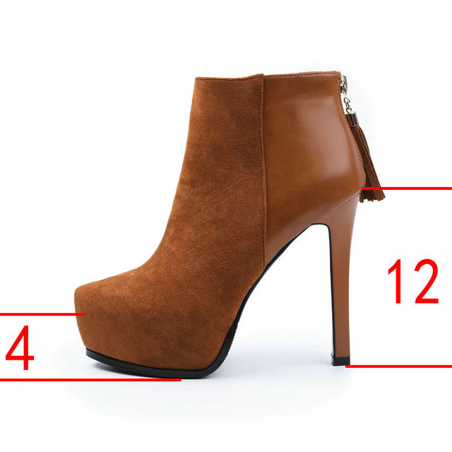 ເກີບສົ້ນສູງ Nightclub ສໍາລັບແມ່ຍິງໃນດູໃບໄມ້ລົ່ນແລະລະດູຫນາວບວກກັບ velvet 12cm super high-heeled platform short stiletto heel tassel Martin boots bare boots for women