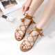 Peach Fairy Factory Homemade Roman Strappy Sandals Fairy Style Flat Strappy Beach Shoes for Women on Beach Vacation