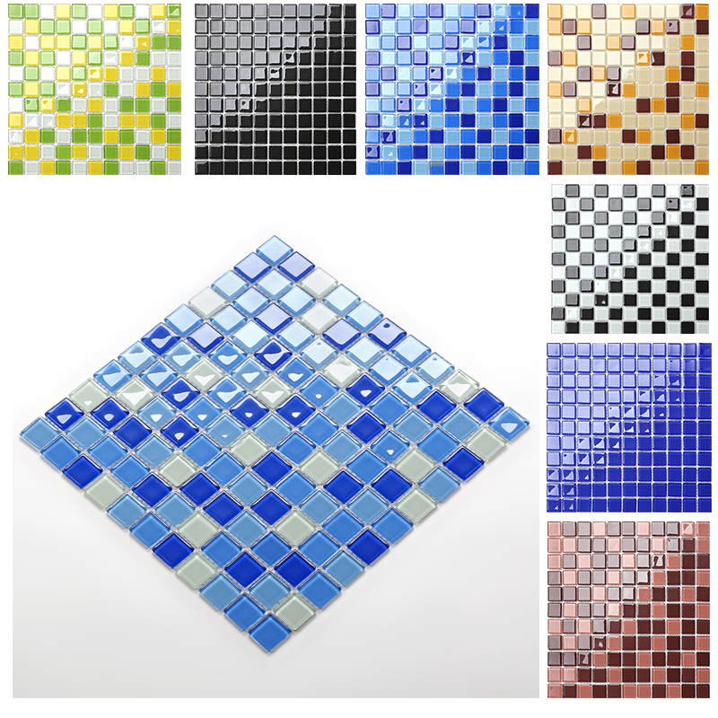 Swimming Pool Makeup Room Bathroom Mediterranean Crystal Glass Mosaic Blue Background Wall Tiles Black Marble