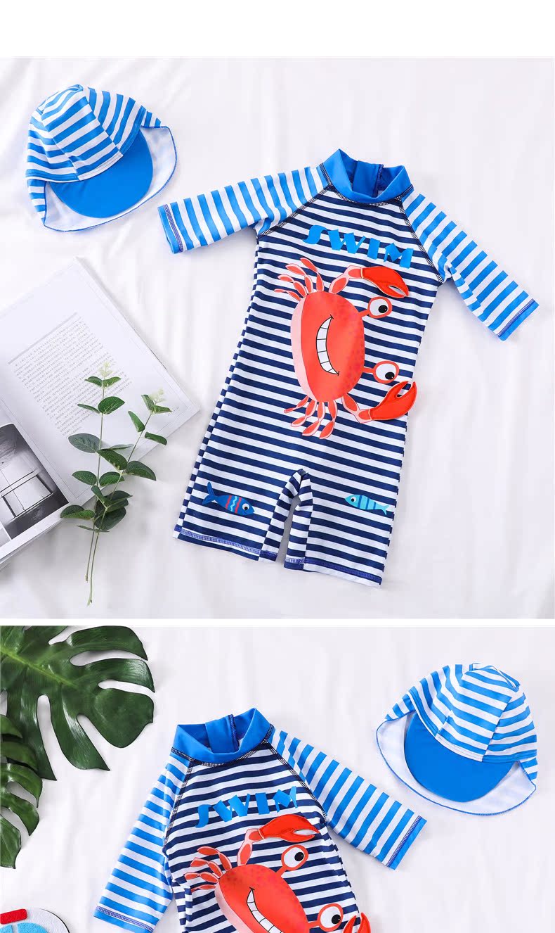 Đồ bơi cho bé trai Hàn Quốc Liên kết dễ thương Hình dạng con cua sọc bơi Bơi bé Baby Boy Bộ đồ bơi - Bộ đồ bơi của Kid đồ bơi cho be gái