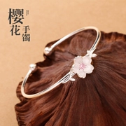 Vòng tay Sakura nữ S925 sterling bạc cá tính văn học sinh viên vòng tay bạc Hàn Quốc đơn giản vòng tay người yêu món quà sáng tạo - Vòng đeo tay Cuff