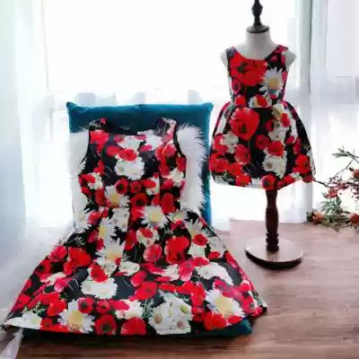 Original parent-child dress Tutu sleeveless vest bottoming skirt Small and medium children mother and daughter parent-child printed dress