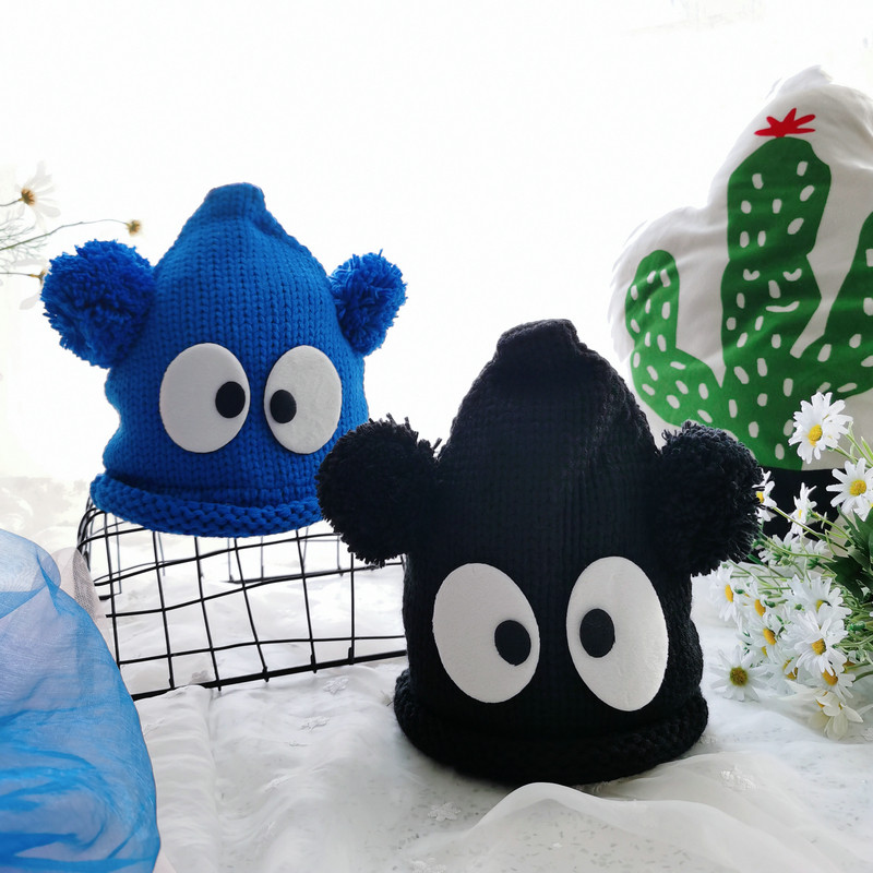 Winter Thickened Children Cartoon Wool Thread Hat Men Girl Young Children Super Cute Cute Children's Eyes Hat Han