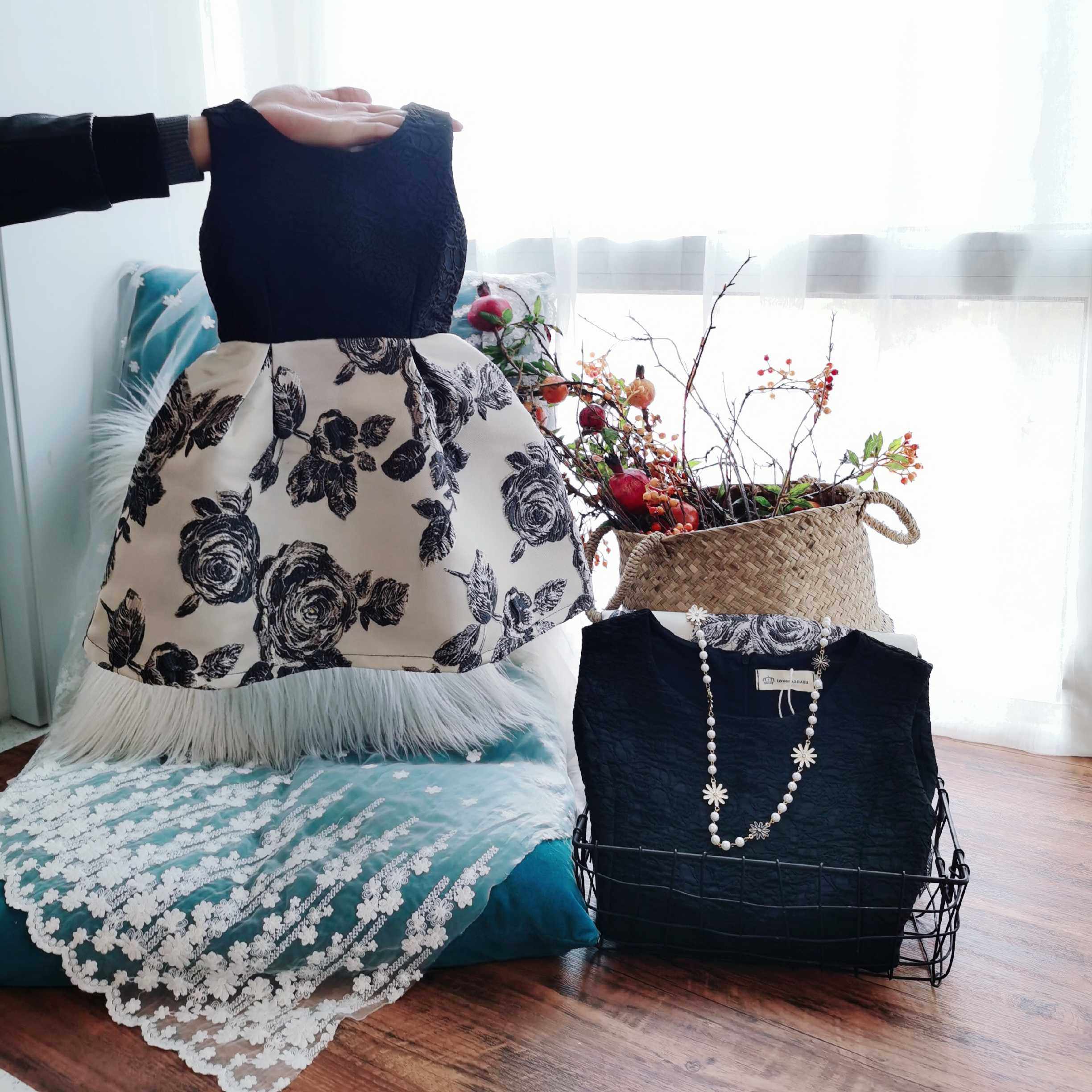 Spring princess dress original parent-child dress jacquard color matching parent-child dress mother and daughter dress performance clothing personality