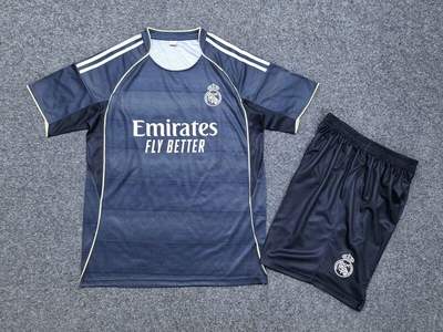 Embroidered short-sleeved football training suit set in black and gray for the summer of 25 season for boys and girls' school sports and fitness competition