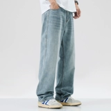 Синие летние джинсы, тонкие штаны, свободный прямой крой