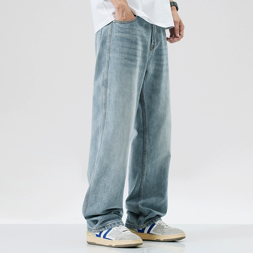 Синие летние джинсы, тонкие штаны, свободный прямой крой