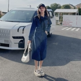 Синее джинсовое платье, весенний осенний приталенный корсет, французский стиль, изысканный стиль, 2023, подходит для подростков, с акцентом на бедрах