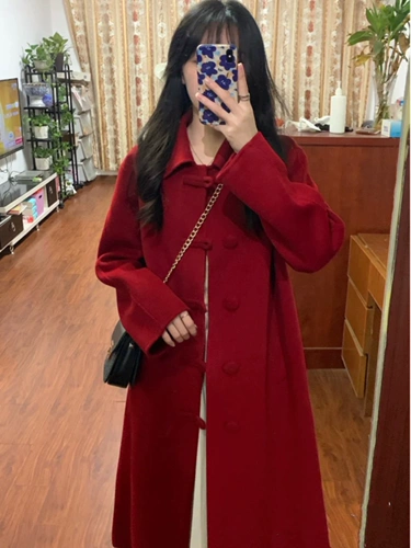 Красное шерстяное шерстяное пальто, демисезонная куртка, подходит для подростков