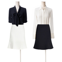 OXC Ogura teacher professional clothes female spring fashion fishtail skirt bow shirt black and white simple style