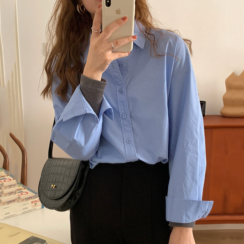 Blue Shirt for Women 2026 New Popular Style French Elegant Shirt Jacket Unique Beautiful Long-Sleeve Top with a Sense of Design