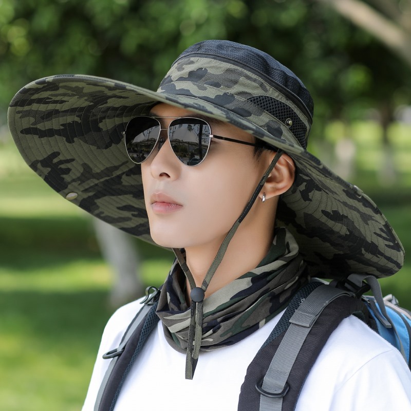 Japanese hat men's outdoor sunbeds hat big hat's fishing husband hat sunscreen hat fangling sun hat fishing can be folded