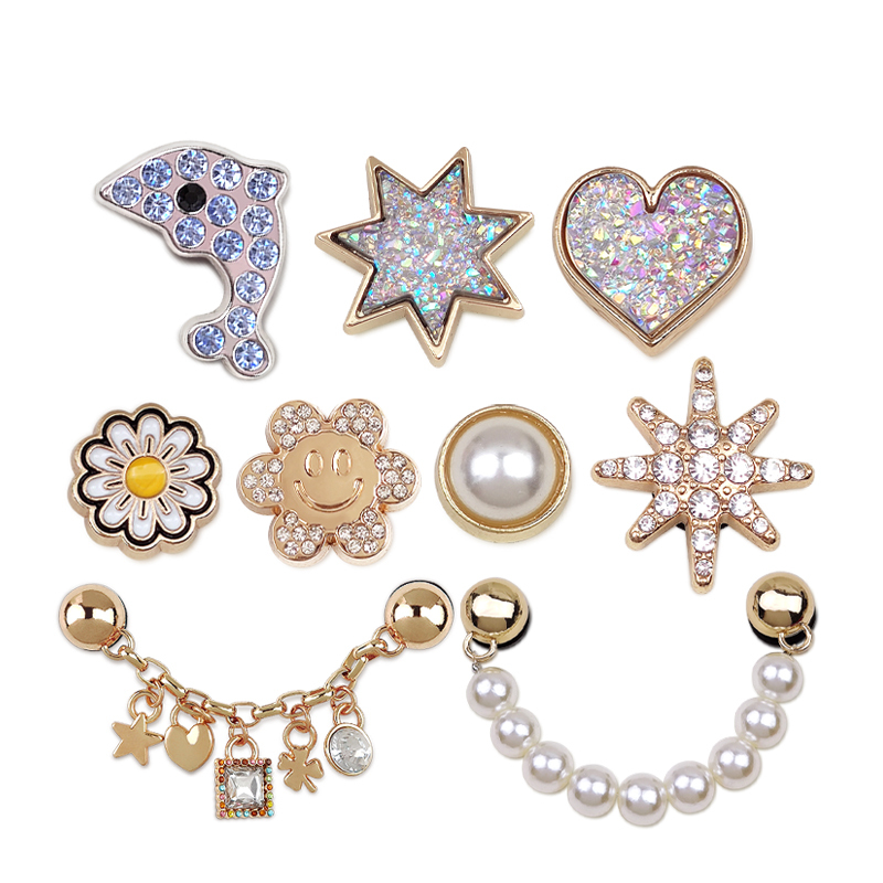 New Crocs Shoe Charms, Suitable for Crocs Accessories, Gold-Colored Rhinestone Pearl Chain Shoe Buckle