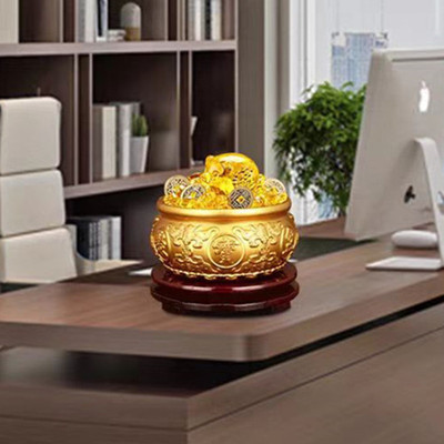 纯铜聚宝盆摆件招财家用实心全铜家居客厅玄关大号存钱罐铜缸开业