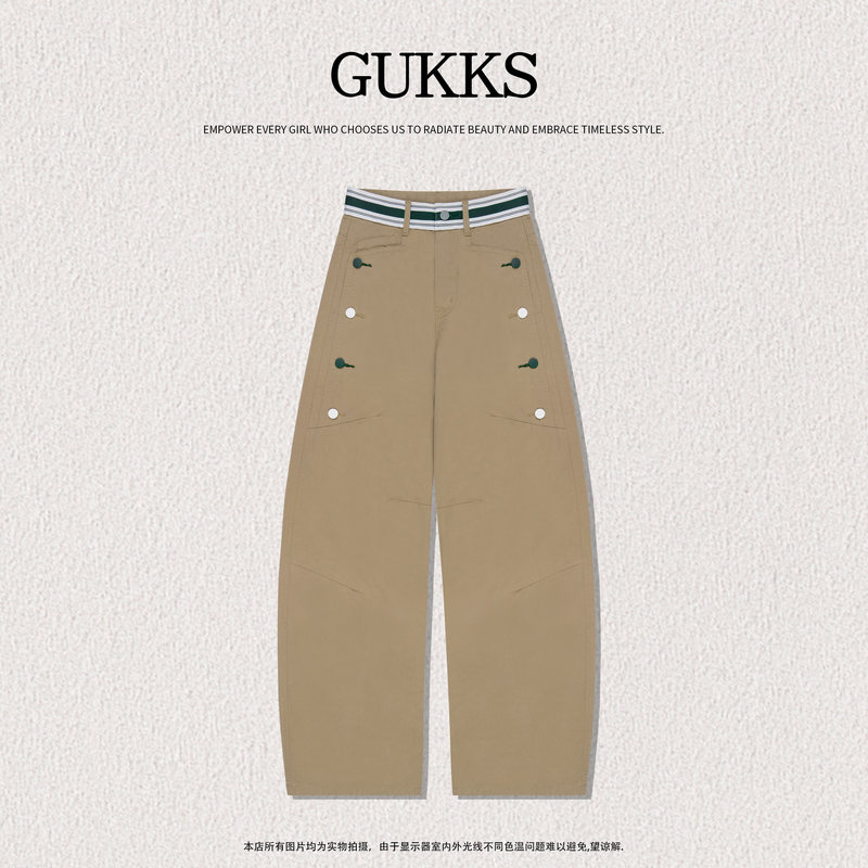 Mingming Gukks "Light Oxygen Khaki" 2026 Designer High-End Color Button Slimming Casual Pants K3772