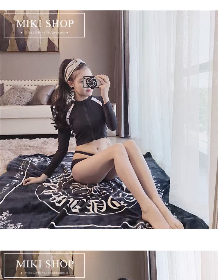 Bộ bikini đen ba mảnh chia áo tắm nữ cảm giác áo tắm bảo thủ dài tay lặn phù hợp với áo tắm mùa xuân nóng - Bikinis đồ bơi nữ cao cấp