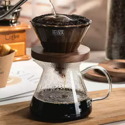 Hand brewed coffee V-shaped filter cup glass solid wood frame thickened drip filter Cup cloud scale sharing pot coffee appliance