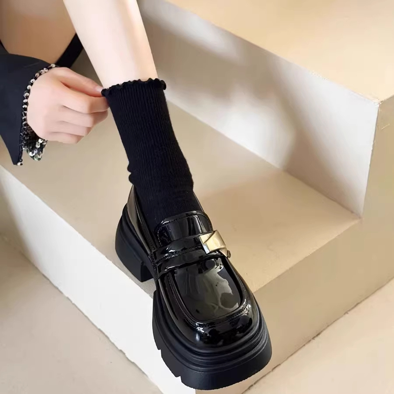 Super Soft Sheepskin Glossy Thick-Soled British Style Small Leather Shoes for Women, New Retro Versatile Slip-On Loafers Mary Jane