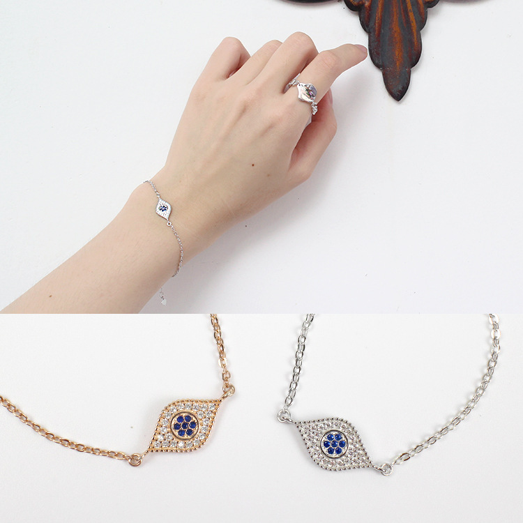 S925 Sterling Silver Turkish Devil's Eye Blue Eyes Micro-Set Diamond Bracelet K-Style Simple and Versatile Elegant Hand Jewelry for Women