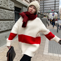 Christmas special order for winter collage Round Collar Sweater Women Loose 100 lap thick Lazy Covered Head Knitted Blouse