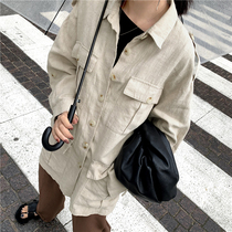 Tooling Hemp Jacket Woman Early Autumn Loose 100 lap casual conspicuble retro port Wind bf Wind student Multi-pocket blouse